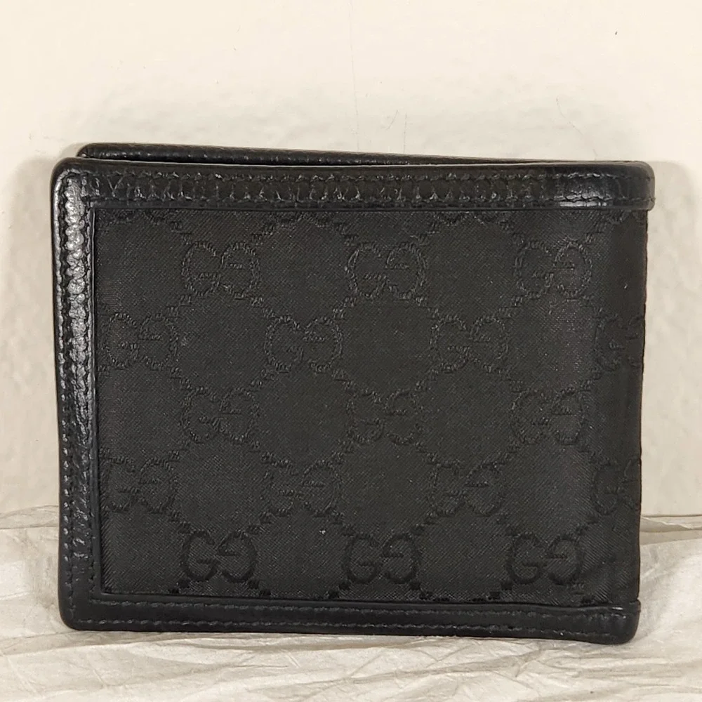 Gucci Canvas Black Men's Web Tab GG Guccissima Bifold Wallet